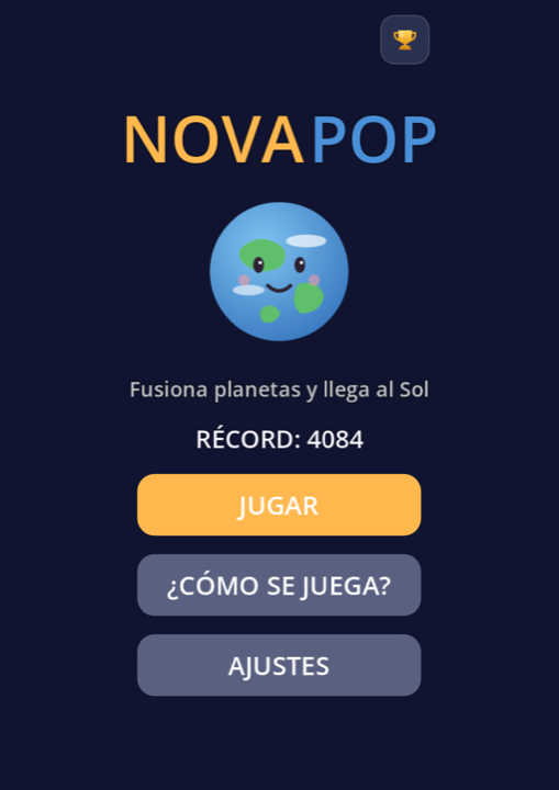 Menú principal de NovaPop con la Tierra kawaii